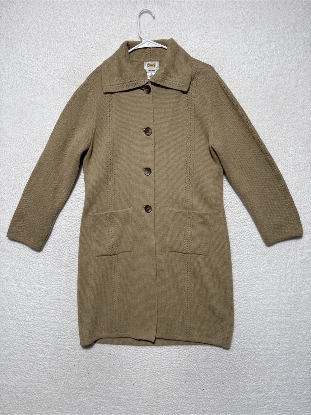 VTG Talbots 100% Alpaca Duster Jacket Cardigan With Buttons Khaki Tan Large